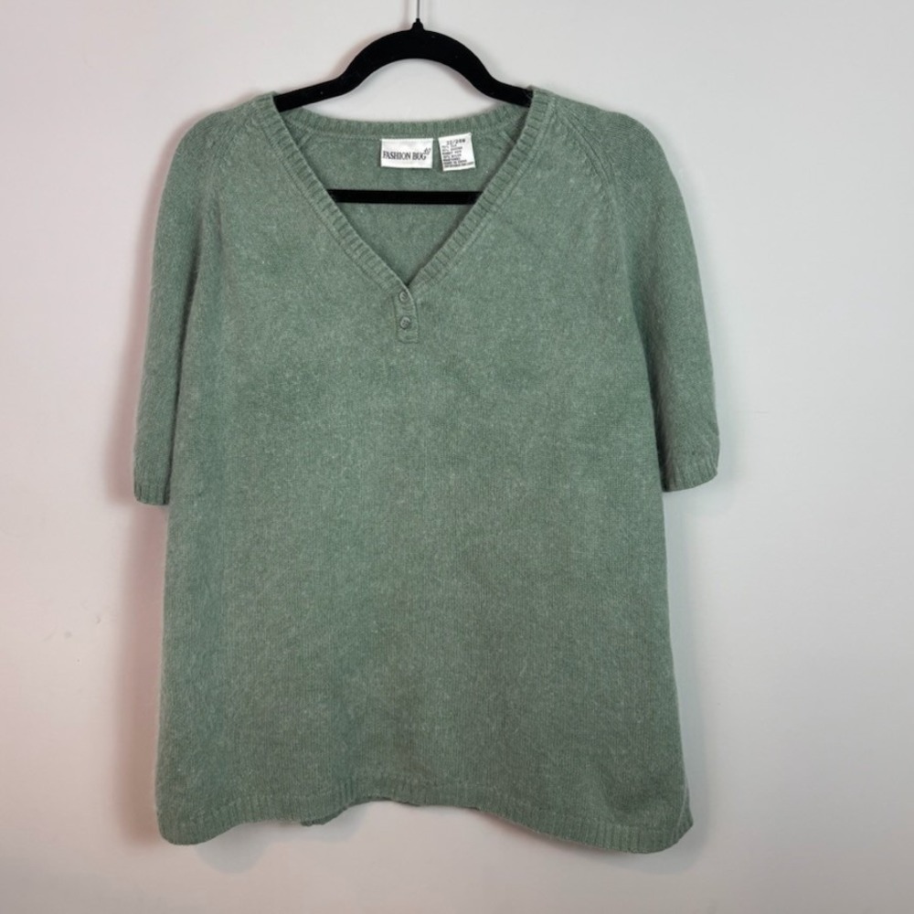 VTG Fashion Bug Womens Silk Rabbit Hair Blend Short Sleeve Fuzzy Sweater 22/24 W